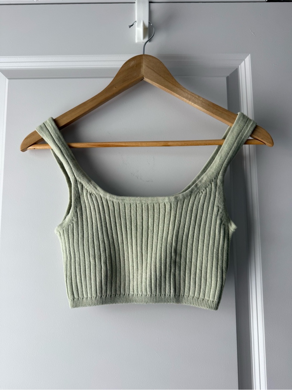 Wilfred Ribbed Square-Neck Crop Top - Sage Green (Small)